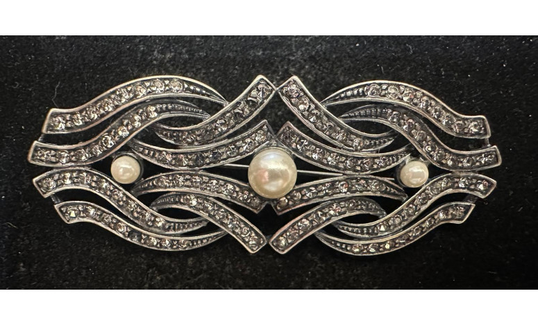Broche rodio perlas