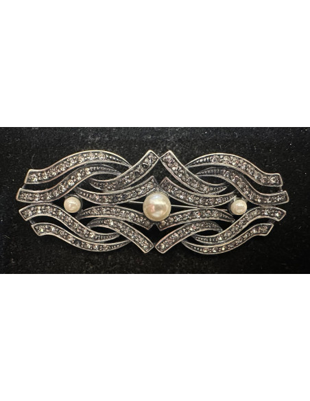 Broche rodio perlas