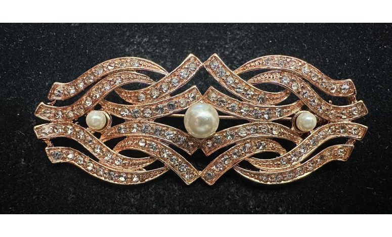 Broche rodio perlas