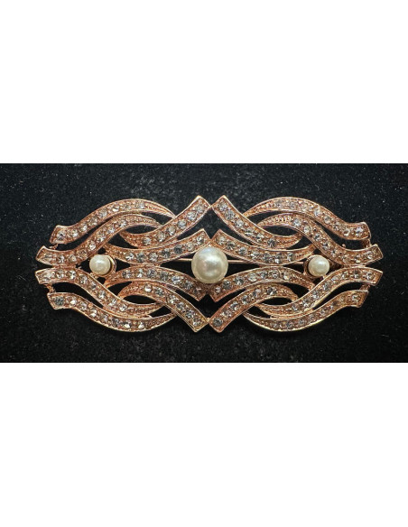 Broche rodio perlas