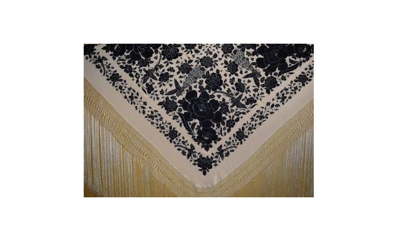 Mantón bordado a mano en seda 140cm