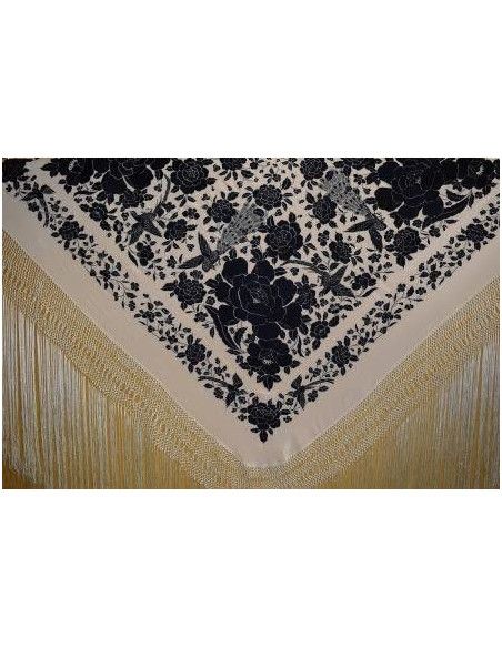 Mantón bordado a mano en seda 140cm