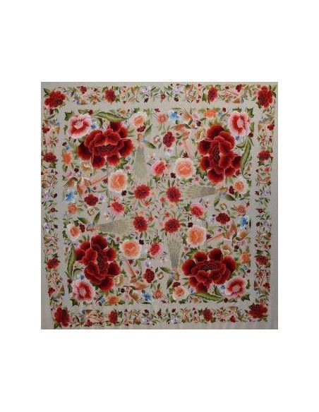 Mantón bordado a mano en seda 140cm