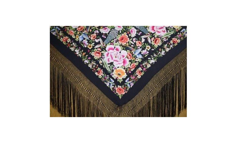 Mantón bordado a mano en seda 140cm