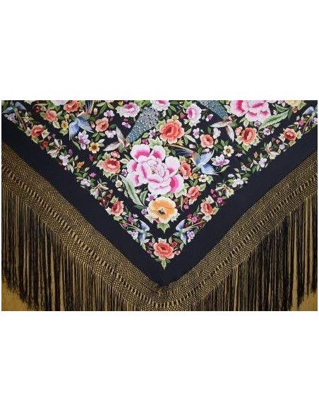 Mantón bordado a mano en seda 140cm