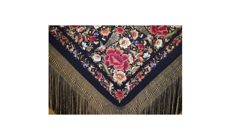 Mantón bordado a mano en seda 140cm