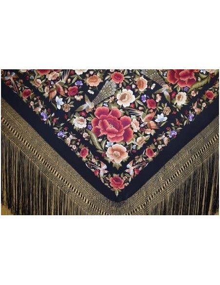 Mantón bordado a mano en seda 140cm