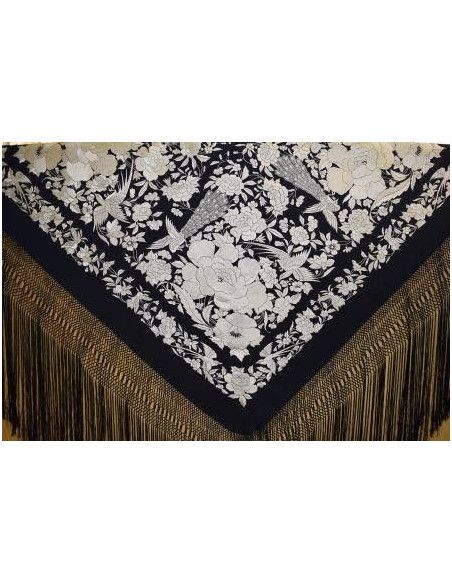 Mantón bordado a mano en seda 140cm