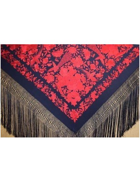 Mantón bordado a mano en seda 140cm