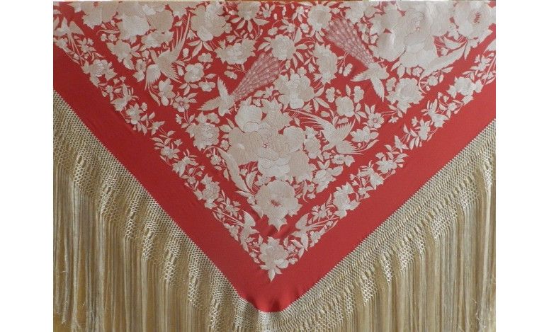 Mantón bordado a mano en seda 140cm
