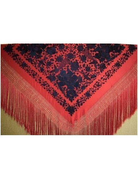 Mantón bordado a mano en seda 140cm