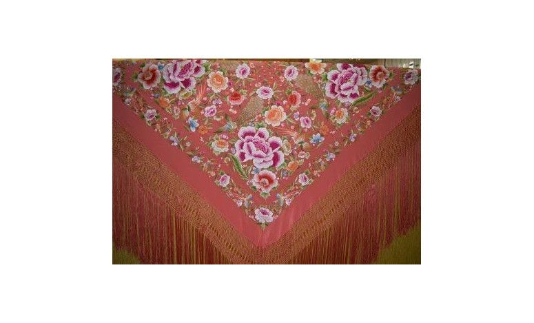 Mantón bordado a mano en seda 140cm