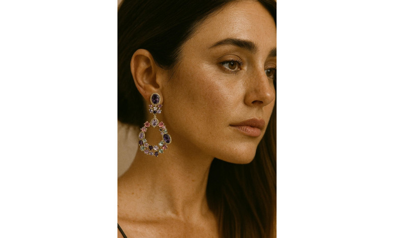 Pendiente multicolor plata chapada