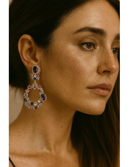 Pendiente multicolor plata chapada