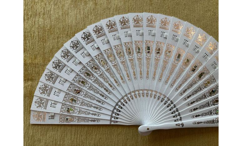Abanico baraja peral incrustaciones nácar 23cm