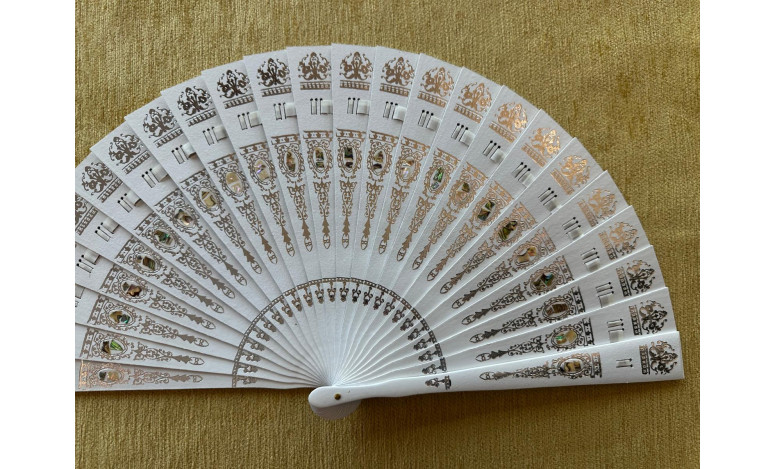 Abanico baraja peral incrustaciones nácar 23cm