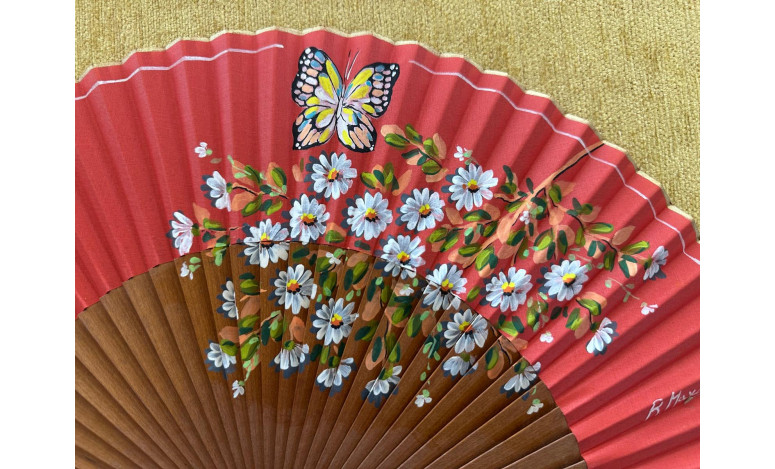 Abanico flores y mariposas