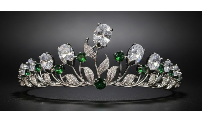 Tiara rodio con esmeraldas