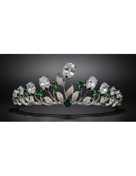 Tiara rodio con esmeraldas