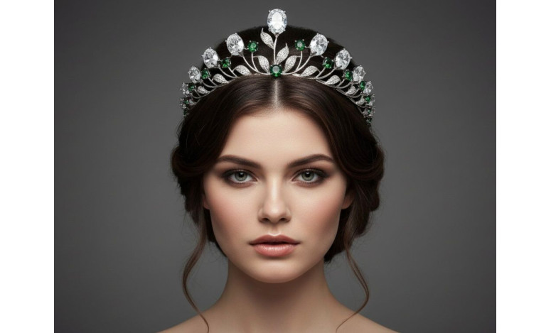 Tiara rodio con esmeraldas