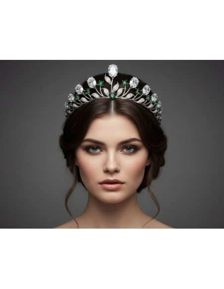 Tiara rodio con esmeraldas