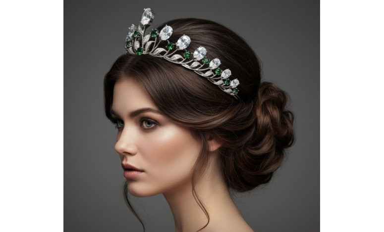 Tiara rodio con esmeraldas
