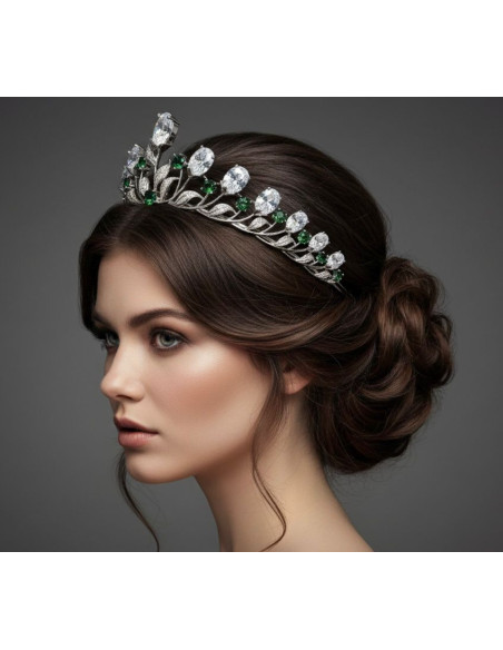Tiara rodio con esmeraldas