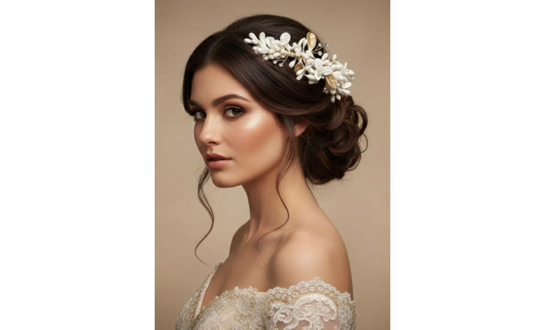 Tiara dorada porcelana