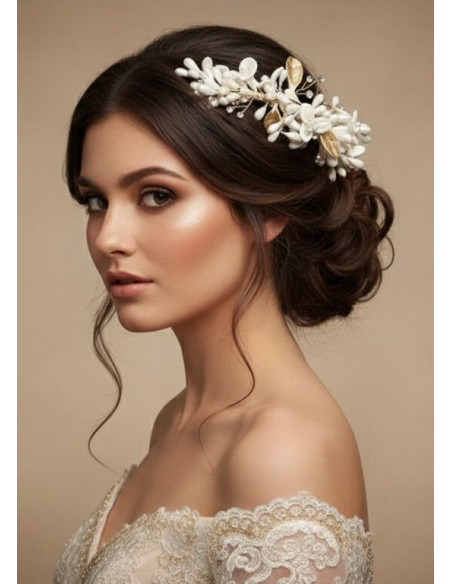Tiara dorada porcelana