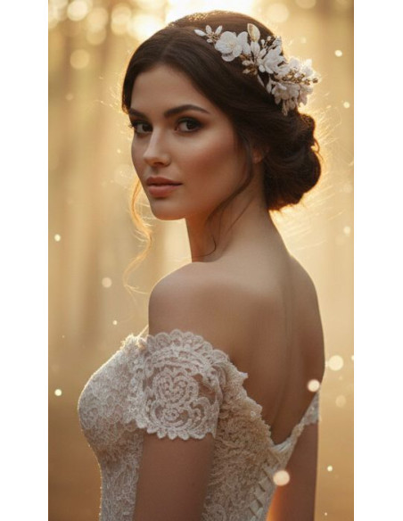 Tiara dorada porcelana
