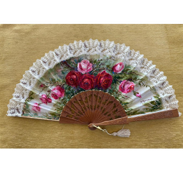 Abanico rosas encaje