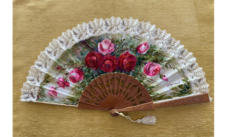 Abanico rosas encaje