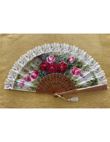 Abanico rosas encaje