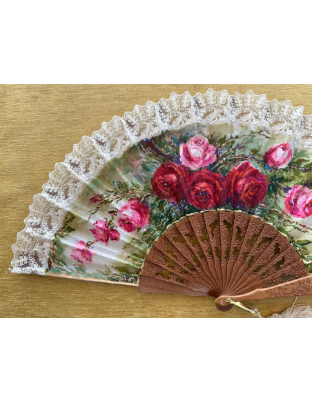 Abanico rosas encaje