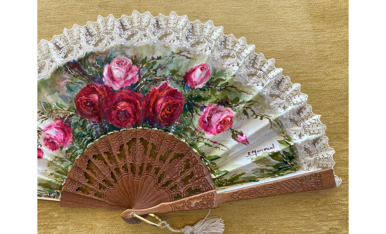 Abanico rosas encaje