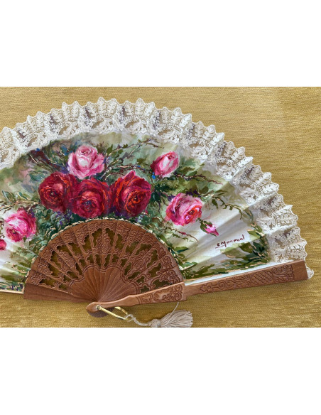 Abanico rosas encaje