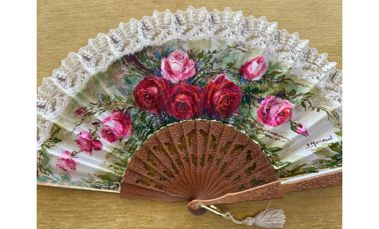 Abanico rosas encaje