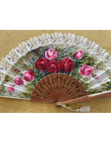 Abanico rosas encaje