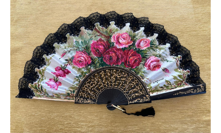 Abanico rosas encaje