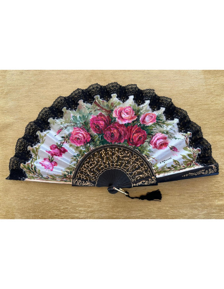 Abanico rosas encaje
