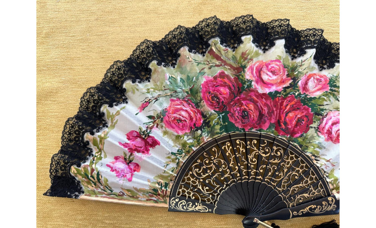 Abanico rosas encaje