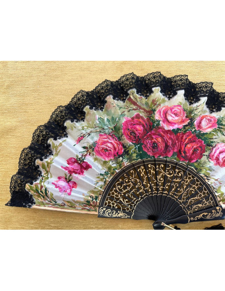 Abanico rosas encaje