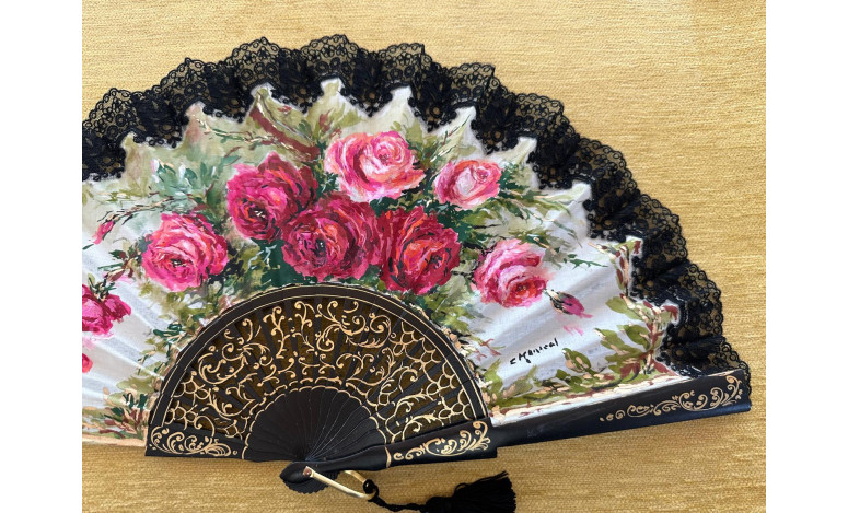 Abanico rosas encaje