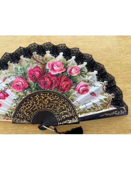 Abanico rosas encaje