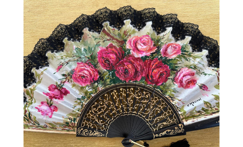 Abanico rosas encaje