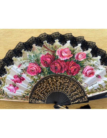 Abanico rosas encaje
