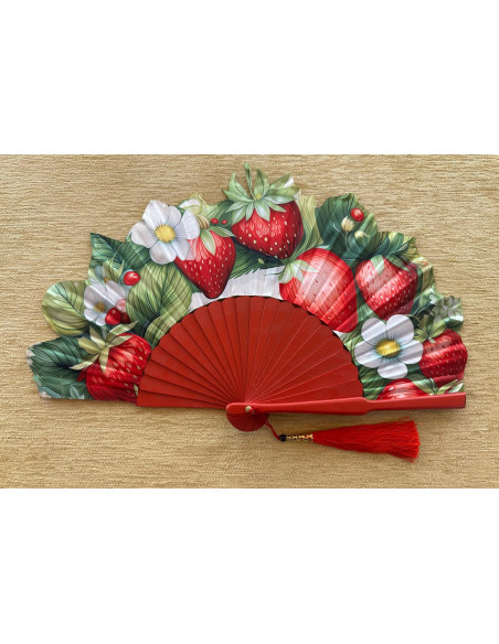Abanico seda fresas
