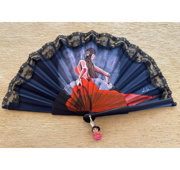 Abanico flamenca puntilla negra