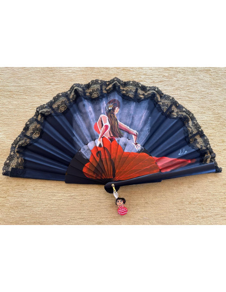 Abanico flamenca puntilla negra