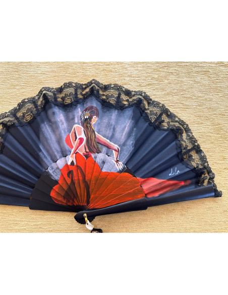 Abanico flamenca puntilla negra
